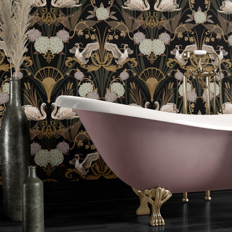 Deco Swan svane tapet charcoal/grå