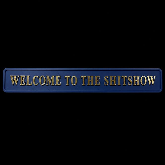 Hovedbilde Welcome To The Shitshow skilt  blå og gull