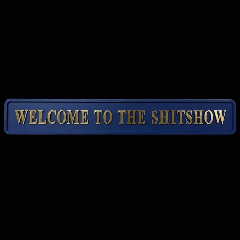 Welcome To The Shitshow skilt  blå og gull