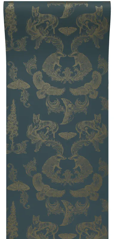 Dipped in Moonlight tapet metallic gold og teal/blågrønn