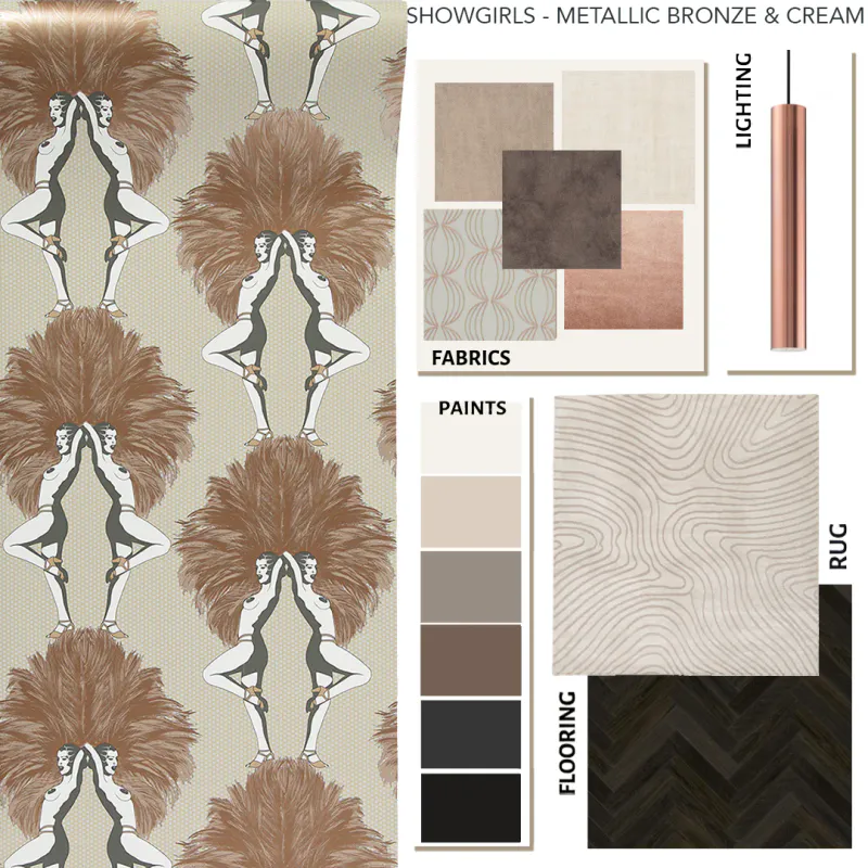 Showgirls tapet metallic bronze og cream/beige