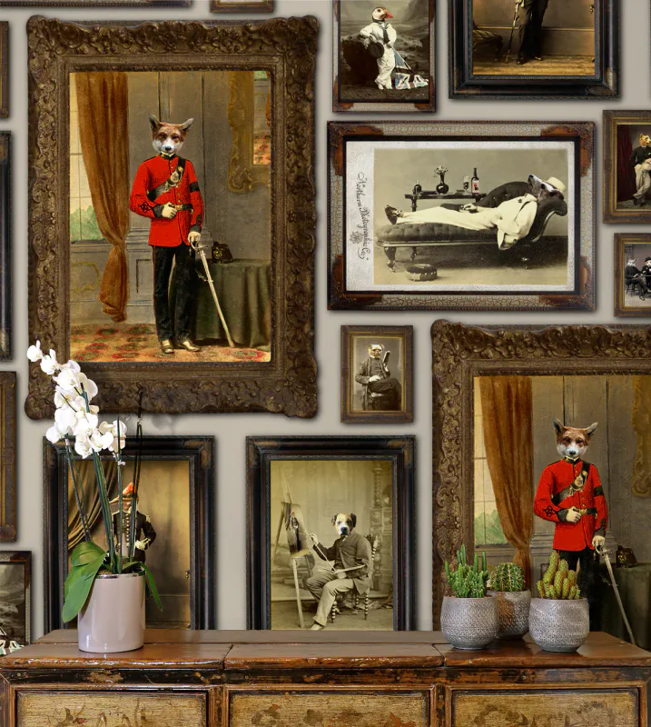 Colonel Fox & Friends at the gentleman's club, taupe/lys
