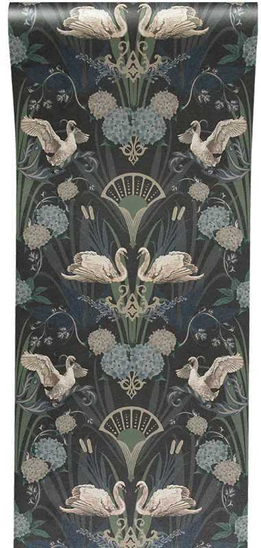 Deco Swan svane tapet blå